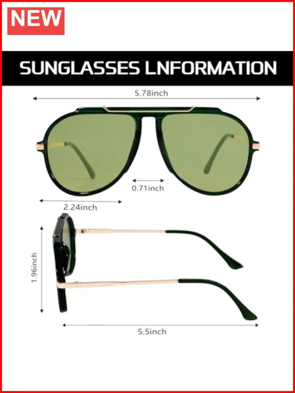 Oversized Retro Aviator Sunglasses UV400 Protection Gold Metal Accent